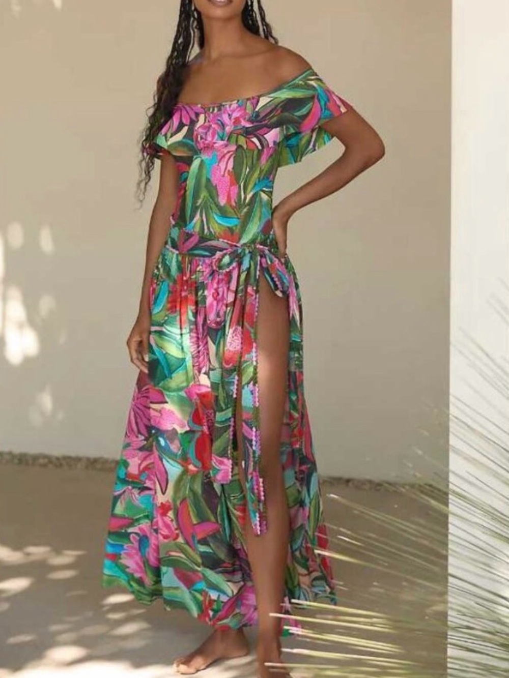 FARM Rio Jardin De Reve midi skirt in tropical green and pink